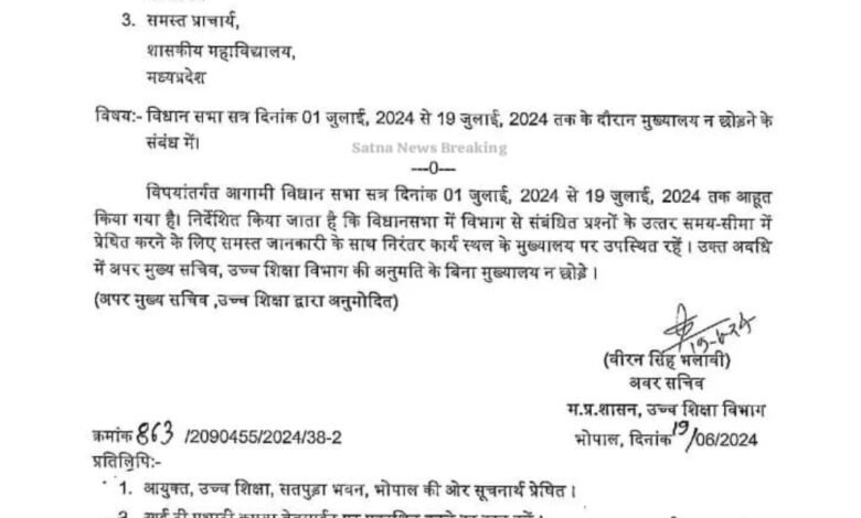 BRAKING : उच्च शिक्षा विभाग ने कर्मचारियों को मुख्यालय छोड़ने पर रोक लगाई, आदेश किया जारी 1 Screenshot 2024 06 28 22 09 34 298 com.whatsapp