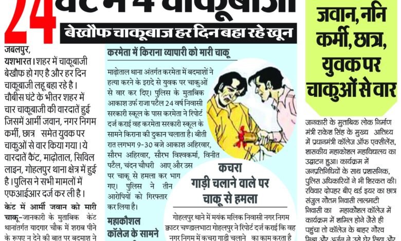 24 घंटे में 4 चाकूबाजी , बेखौफ चाकूबाज हर दिन बहा रहे खून, आर्मी जवान, ननि कर्मी, छात्र, युवक पर चाकुओं से वार 1 IMG 20240715 WA0032