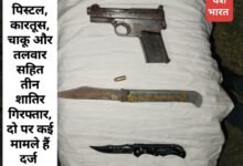 पिस्टल, कारतूस, चाकू और तलवार सहित तीन शातिर गिरफ्तार दो पर कई मामले हैं दर्ज 10 IMG 20250527 161325