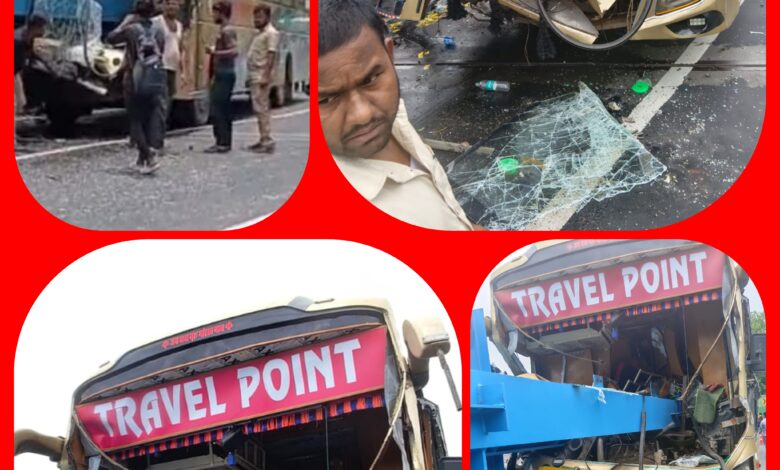 यात्री बस ओवरटेक करते ट्रक से टकराई : ड्राइवर गंभीर घायल,यात्री सुरक्षित,कुरई घाटी की घटना 1 InCollage 20250719 192811373