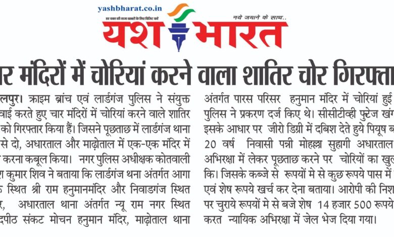 चार मंदिरों में चोरियां करने वाला शातिर चोर गिरफ्तार 1 WhatsApp Image 2025 07 19 at 1.35.10 PM