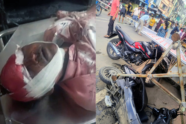 गोराबाजार में बाइक सवार पर गिरा भारी-भरकम ट्रेस,एक गंभीर रूप से घायल 1 06 5