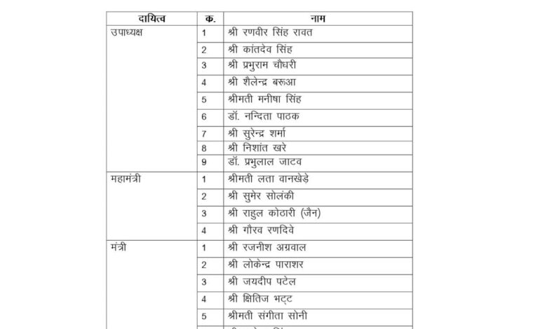 यशभारत ब्रेकिंग भाजपा की प्रदेश कार्यकारिणी घोषित, संगठन में नए चेहरों को मिली जिम्मेदारी 1 WhatsApp Image 2025 10 23 at 5.26.36 PM