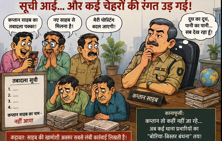 साहब टिके तो गाड़ियां भी दौड़ीं”... रीडर को ही बना दो थाना प्रभारी!” .... मैडम और 420 का अटूट रिश्ता!” ..... सूची आई… और कई चेहरों की रंगत उड़ गई” 5 04 21