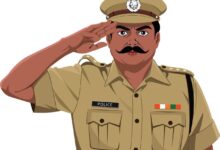 indian police officer salute in uniform front view vector