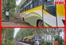भोपाल से डिंडोरी आ रही बस हाईवे पर धसी : 4 घंटे लगा रहा जाम... देखें पूरा वीडियो 4 InCollage 20260719 141305731