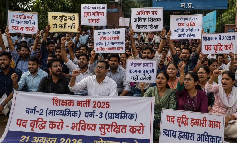 पदवृद्धि की मांग को लेकर 21 अगस्त को भोपाल में शिक्षक अभ्यर्थियों का महाआंदोलन डीपीआई से नीलम पार्क तक निकलेगी रैली, अनिश्चितकालीन धरने की चेतावनी 1 IMG 20260820 WA0009
