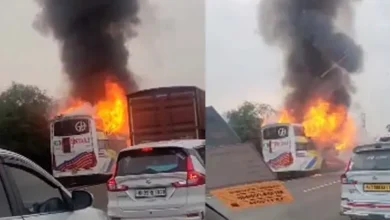 मुंबई-पुणे एक्सप्रेसवे पर चलती स्लीपर बस बनी आग का गोला, बाल-बाल बचे यात्री,देखे वीडियो ........ 5 20260924122930 QZHzDjsU