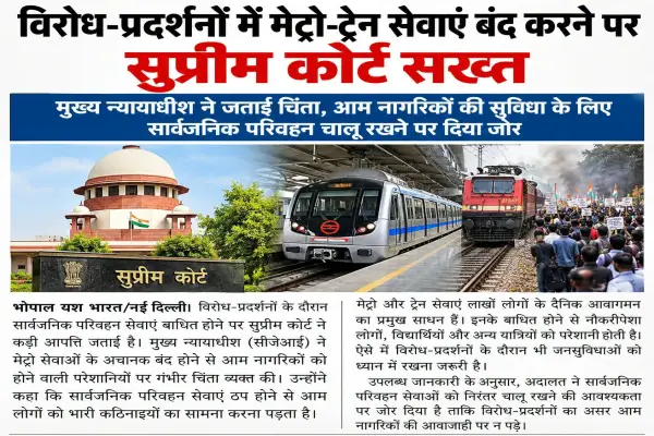 विरोध-प्रदर्शनों में मेट्रो-ट्रेन सेवाएं बंद करने पर सुप्रीम कोर्ट सख्त , मुख्य न्यायाधीश ने जताई चिंता, आम नागरिकों की सुविधा के लिए सार्वजनिक परिवहन चालू रखने पर दिया जोर 1 20261010120828 RRUbuelE