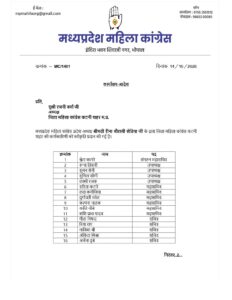 महिला कांग्रेस शहर की कार्यकारिणी घोषित, श्वेता कटारे बनी संगठन महासचिव, पूर्व पार्षद लता कनौजिया और सरिता कटारे को महासचिव की जिम्मेदारी 2 FB IMG 1791981682696